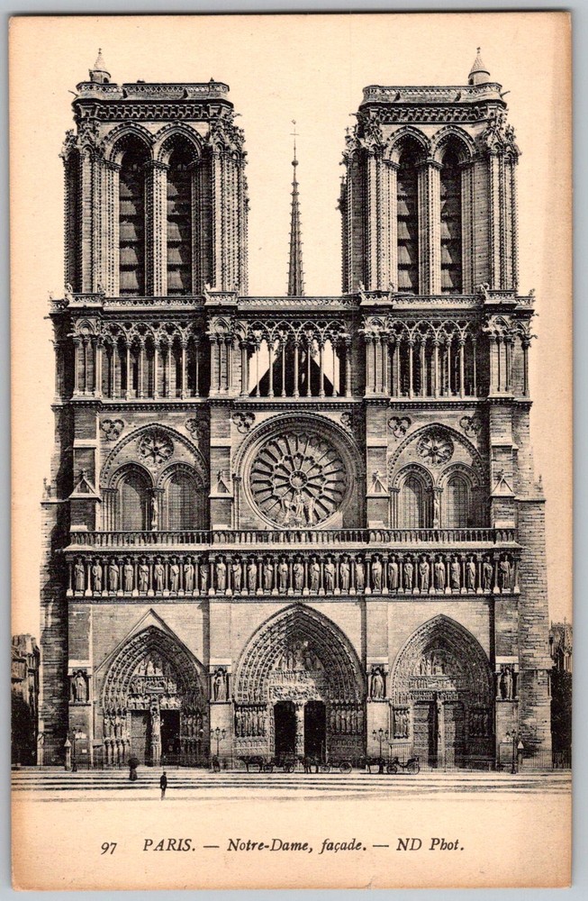 Antique Postcard Notre-dame Cathedral Facade Rose Paris, Fr 1900s