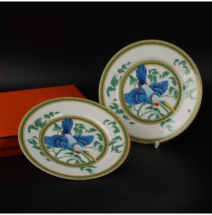 Hermes Paris Toucans Dessert Plate Bird Porcelain 21.5cm Set of 2 No Box Used