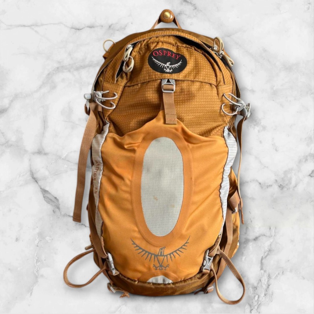 Osprey Atmos 35 Mustard Backpack with Air Speed Mesh Panel Lightweight Hiking Pack