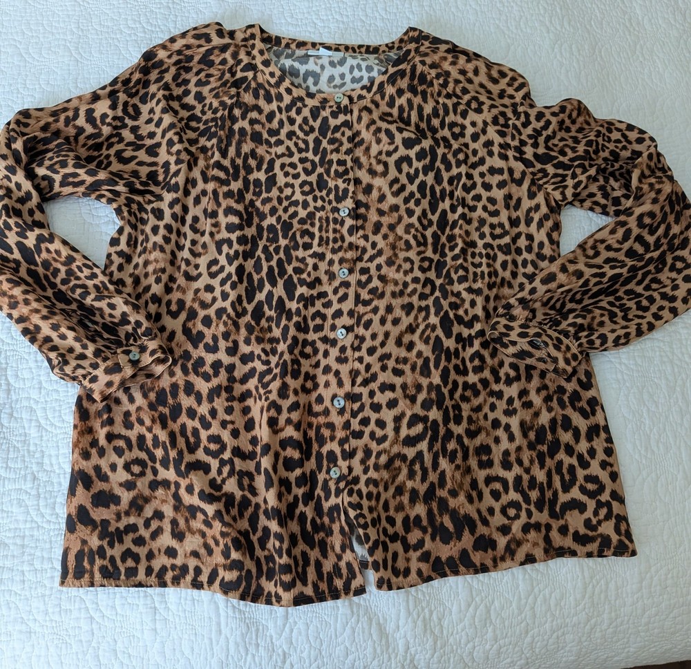 J. Jill Leopard Print Long Sleeve Button Down Blouse Size S