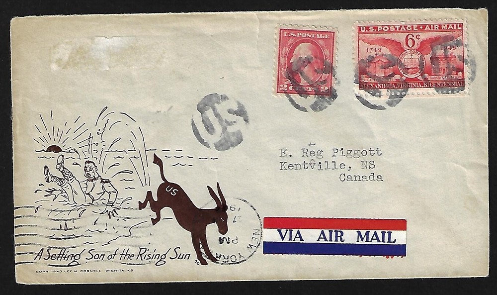 US WORLD WAR II 1940 PATRIOTIC COVER WITH CAHET LAMPOONING JAPAN AND FANCY CACHE