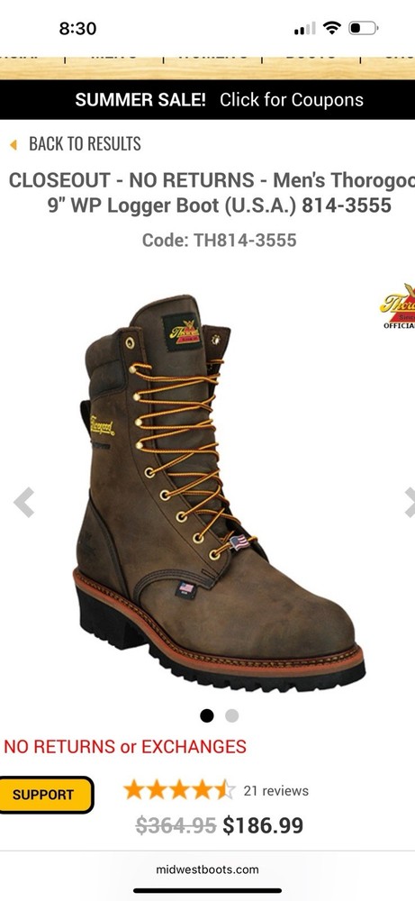 Thorogood USA Union Made Logger Soft Toe Waterproof Work Boots 814-3555