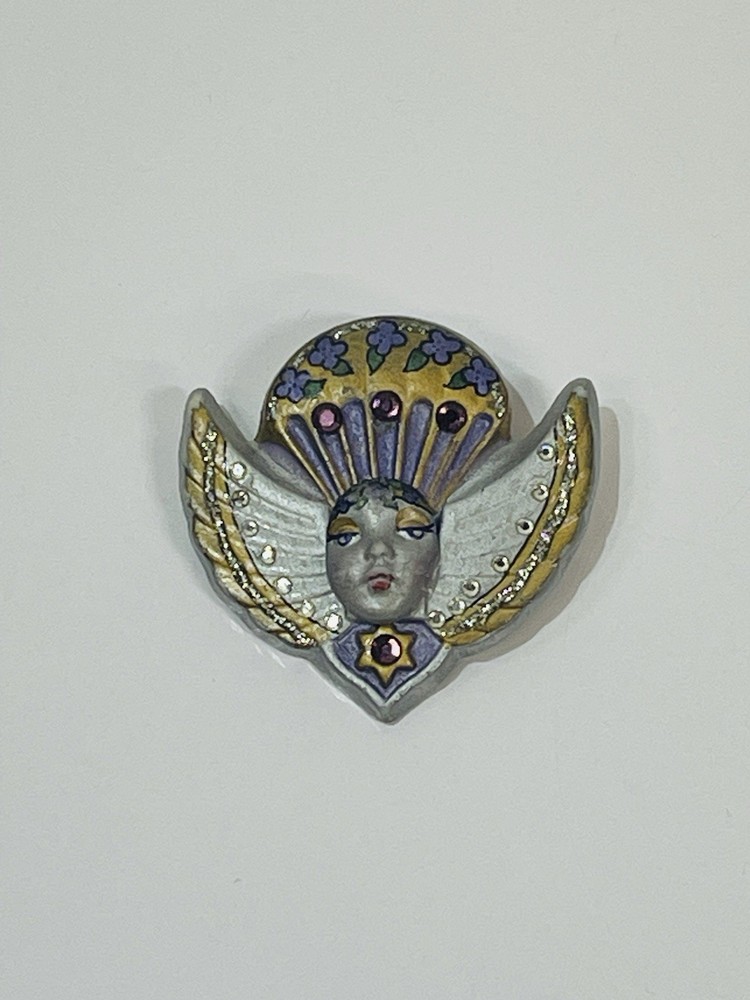 Vintage Sculpted Doll Face Brooch Pin Handmade Gift Adagio Signed