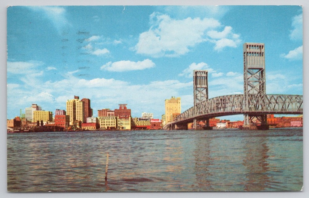 1955 Jacksonville FL Main Street Bridge St. Johns River Chrome Postcard