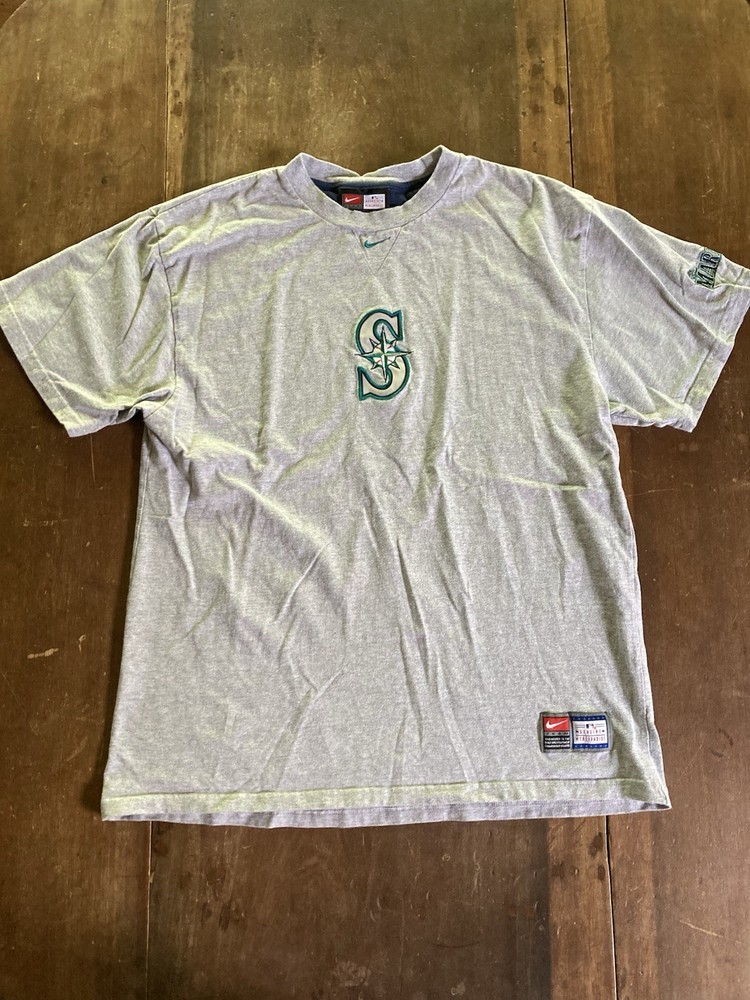 Vintage Nike Seattle Mariners Center Swoosh Shirt Mens L Gray Embroidered Logo