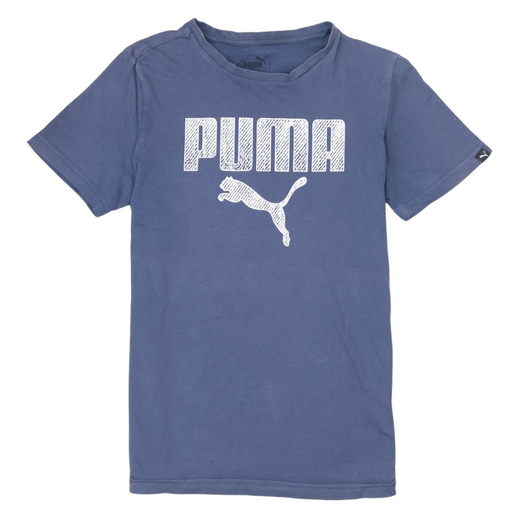 Puma Womens T Shirt Blue Cotton Jersey Big Logo Crew Neck Sports Top XL
