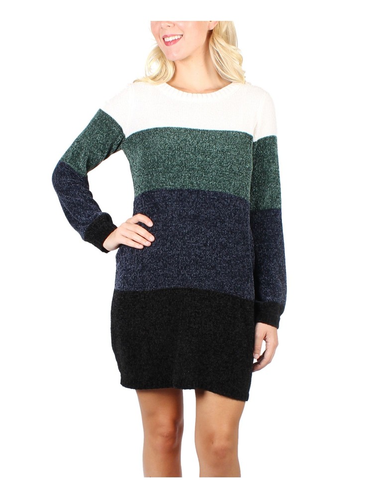 CRYSTAL DOLLS Womens Green Long Sleeve Crew Neck Short Sheath Dress M