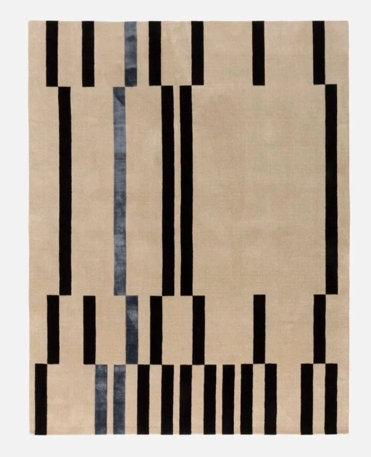 Hand Tufted 100% Wool Modern Geometric Area Rug | Beige/Black Minimalist Carpet