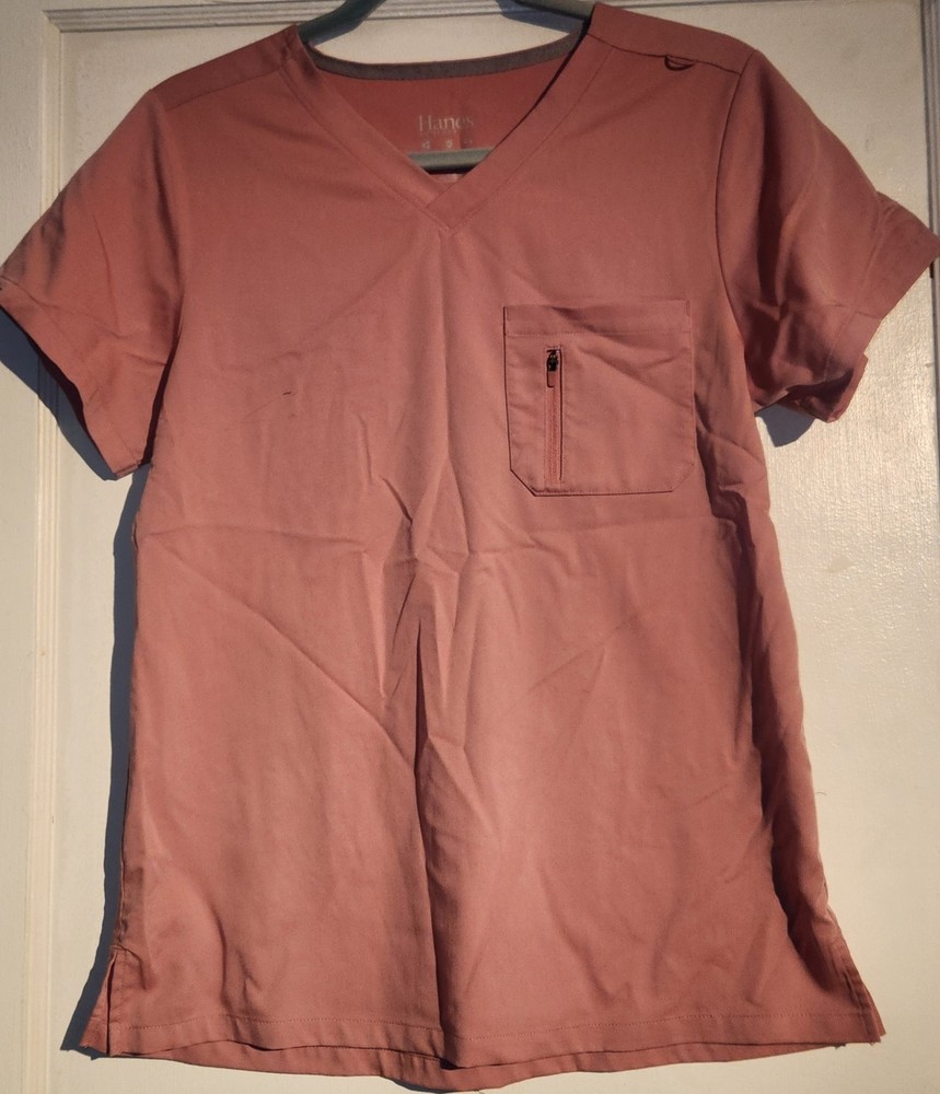 Hanes ComfortFit Stretch Women's Vneck Scrub Top, Pink Mauve Sz Small