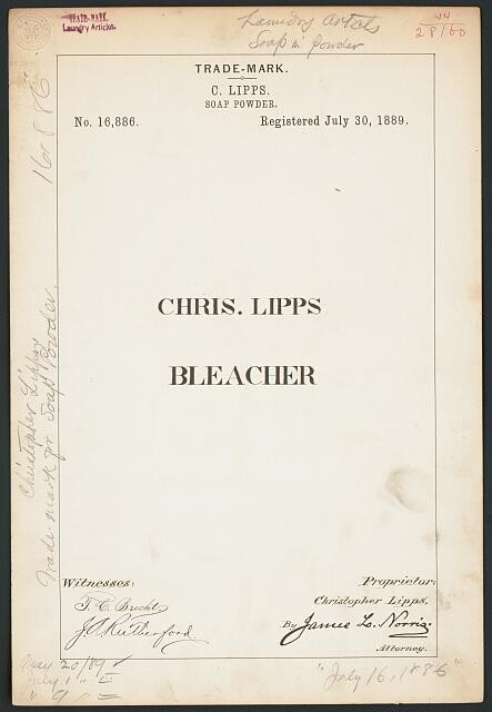 Photo:Chris Lipps Bleacher Soap Powder Trademark Registration 1889