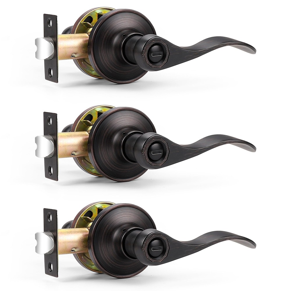 Probrico Oil Rubbed Bronze Wave Privacy Door Levers Interior Bed Bath Handles...