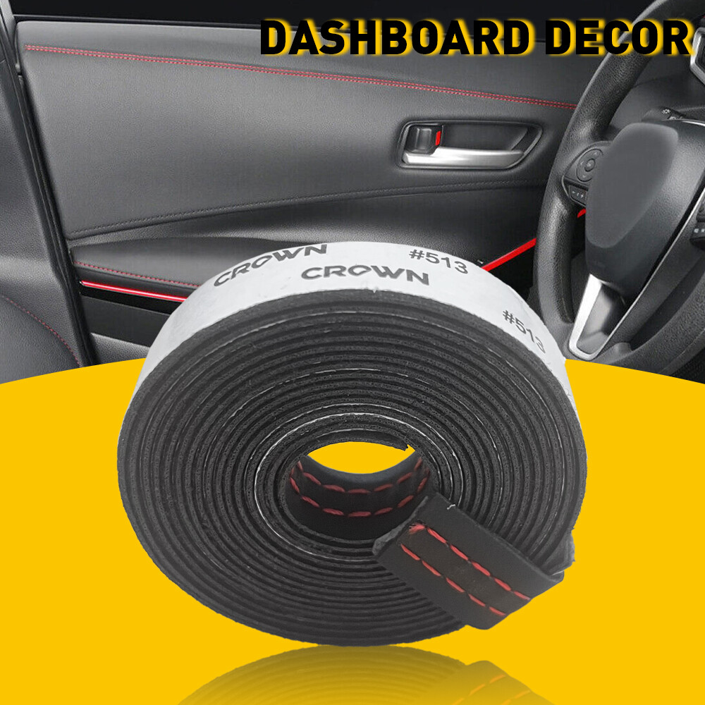 2M PU Leather Dashboard Decor Line Strip Sticker Moulding Trim Accessories Black