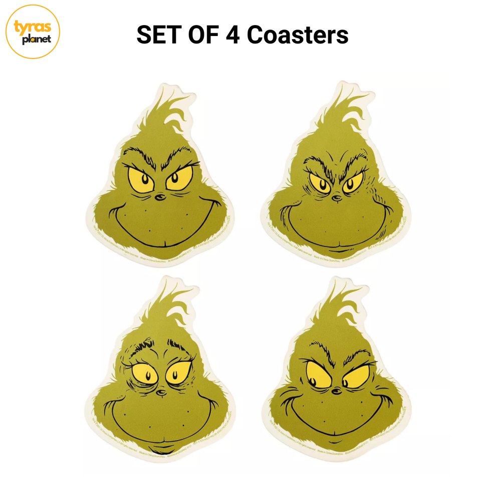 Dr Seuss The Grinch Ceramic Coaster Set - 4 Christmas Faces