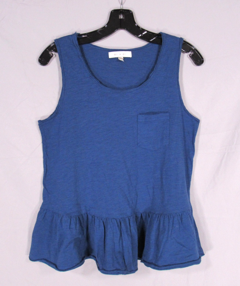 ERI + ALI ANTHROPOLOGIE Sleeveless SLUB KNIT Pocket RUFFLE PEPLUM TANK TOP Sz S