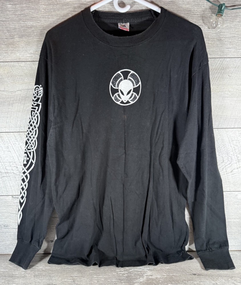 VTG Fashion Victim 1995 Long Sleeve T-Shirt Angel Alien Black Mens Large