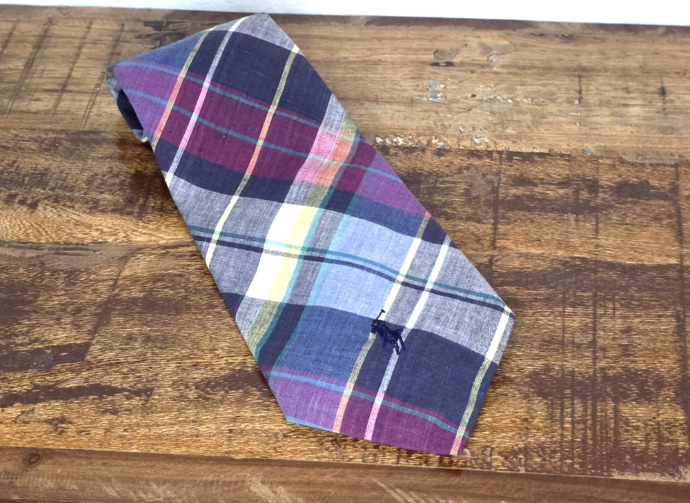Polo Ralph Lauren Plaid Tie Navy Yellow Pink White Teal Madras Plaid Classic