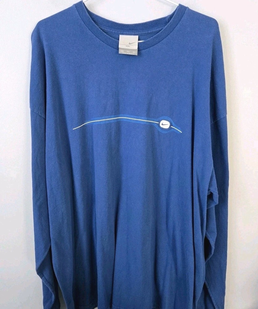 Vintage Nike Long Sleeve Shirt Men’s XXL Blue Swoosh Graphic Tee Y2K