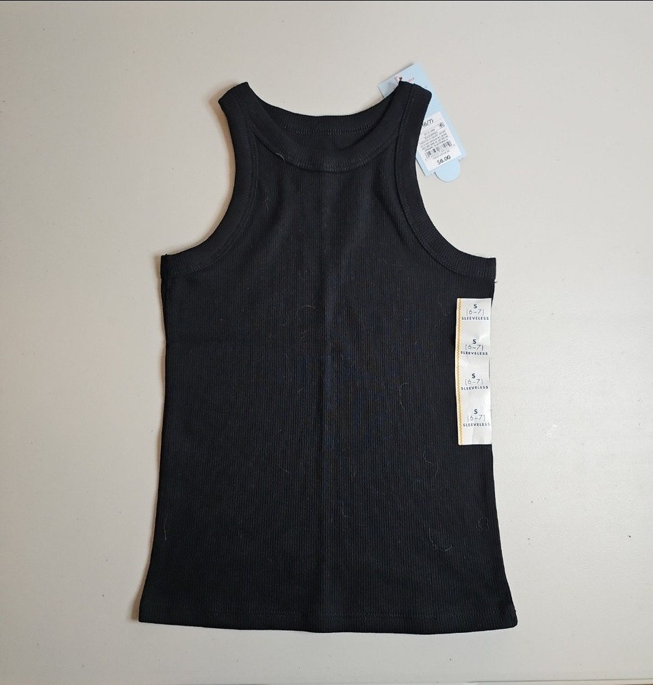 NWT Cat & Jack Black Ribbed Sleevless Girls Tank Top Size Small