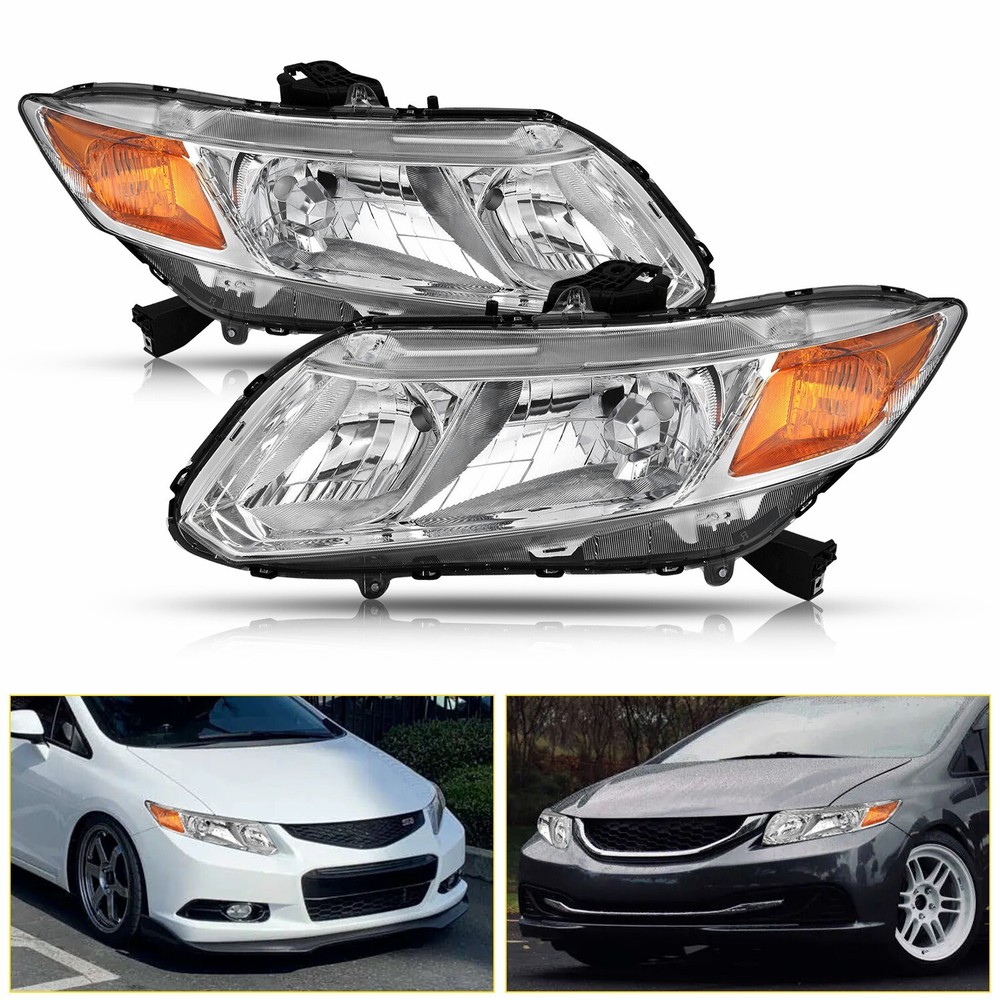 For 2012-2015 Honda Civic Sedan 12-13 Coupe Chrome Headlights Assembly Reflector