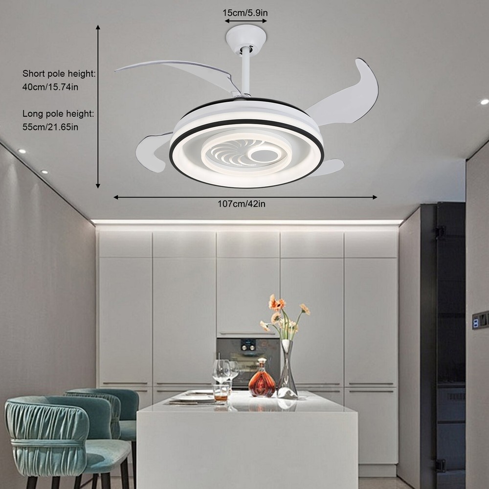 42in Modern Retractable Ceiling Fan with Adjustable LED Light 3000-6500K