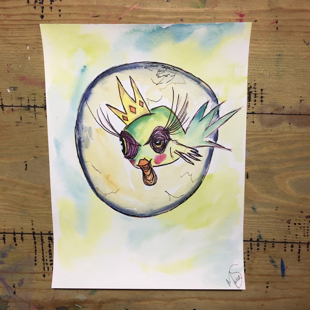 Maria Scalf Portrait Fish Abstract Street Graffiti  Modern Watercolor Art 9x12