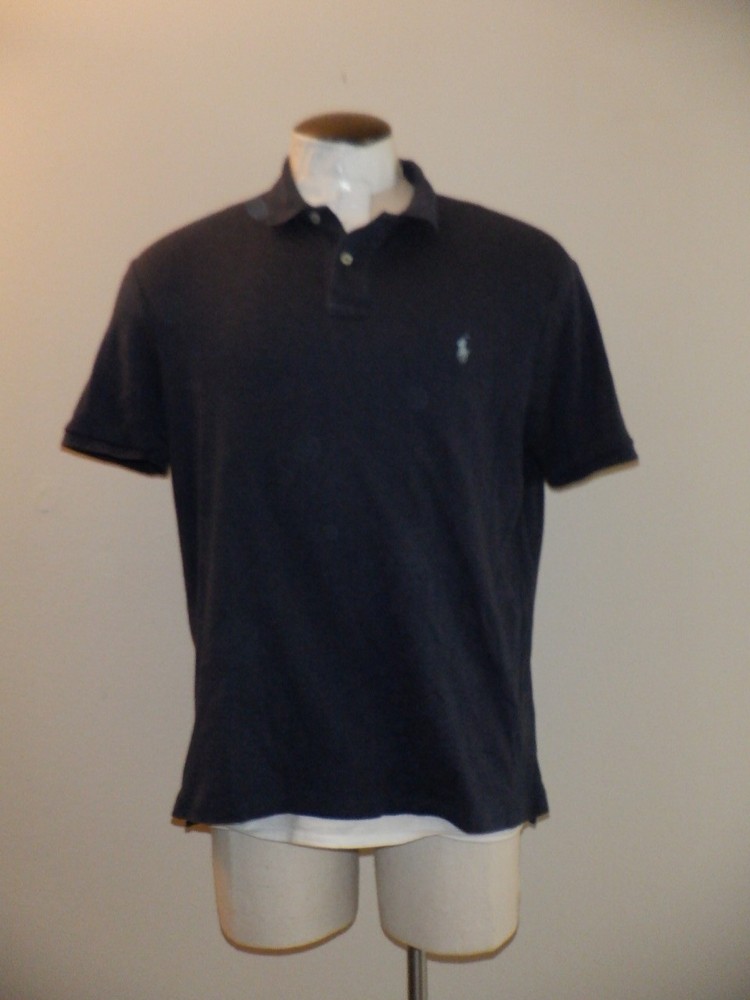Men's POLO RALPH LAUREN Sz Large Dark Blue Smooth Cotton SS Polo Shirt
