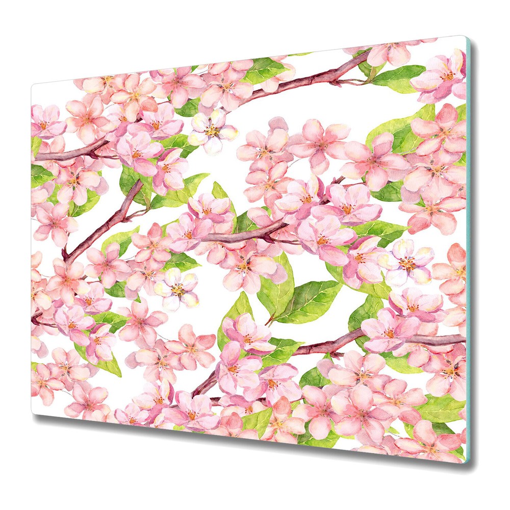 Glass Worktop Protector with Pink Sakura Cherry Blossom Design 60x52