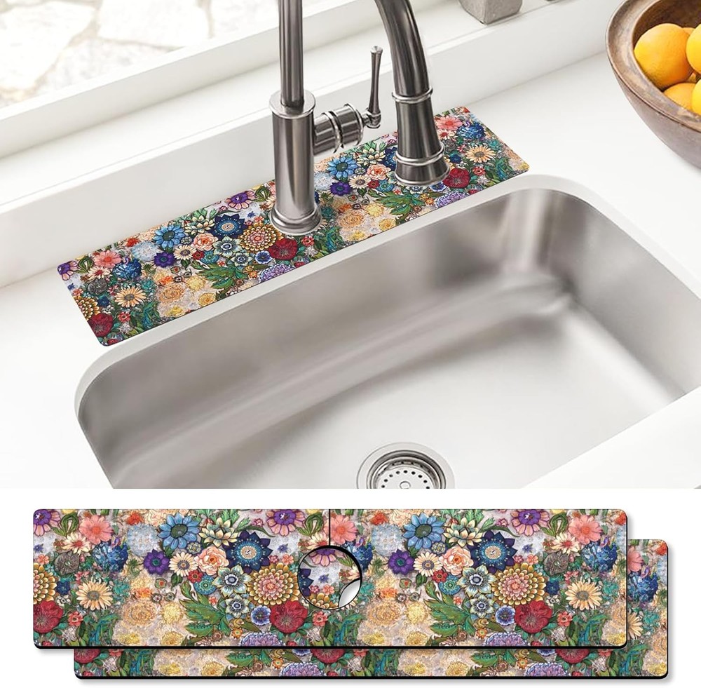 Sink Faucet Absorbing Mat, 2 Pack Drying Mat Around Faucet Sink Splash Guard Beh