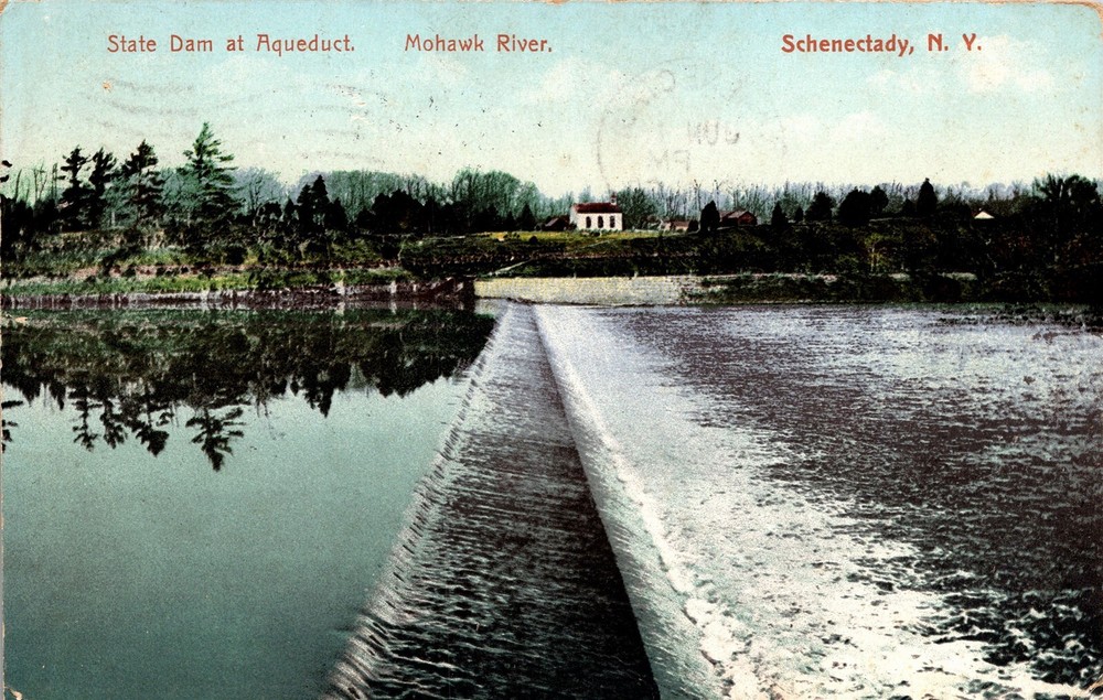 Schenectady NY State Dam at Aqueduct Mohawk River Old Vtg Postcard View 1900s