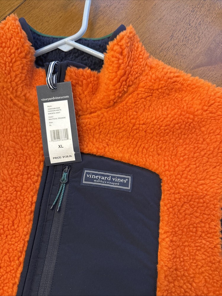 Vineyard Vines XL Colorblock Sherpa Vest in Orange Blue Green Nautical EUC