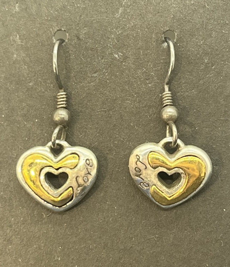 Brighton Two Tone Heart Cut Out Dangle Earrings Fishhook Style