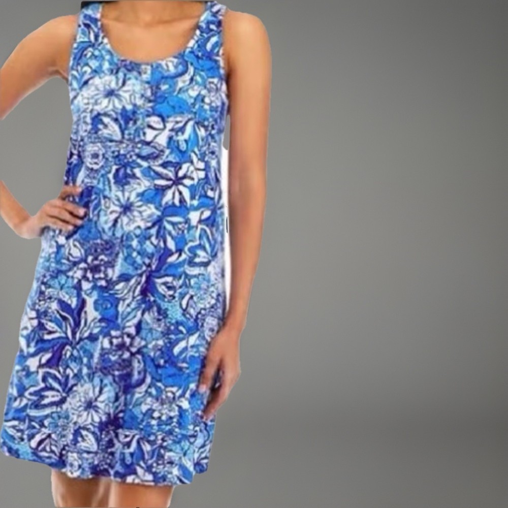 NWOT Lilly Pulitzer Lela Henley Tank Dress Blue Tang Flocking Fabulous XL