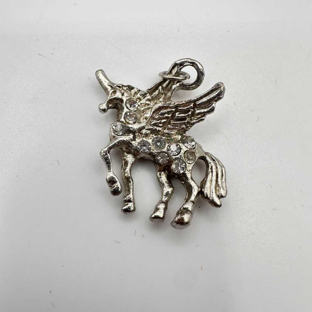 Vintage Y2K Silver Tone Clear Rhinestone Pegasus Unicorn Pendant Women's Jewelry