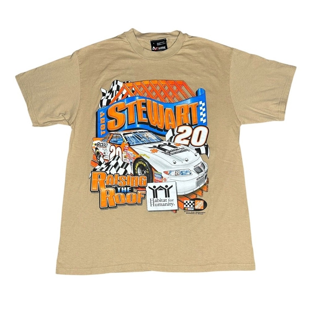 Vintage 90s Nascar Tony Stewart Raising the Roof Racing T-Shirt Size L