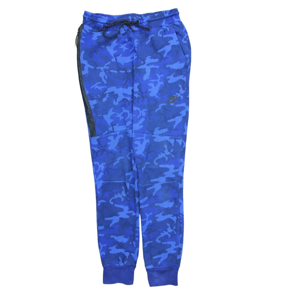 Nike Mens Joggers Blue Camo Elastic Waist Zip Pocket Tapered Track Sweat S