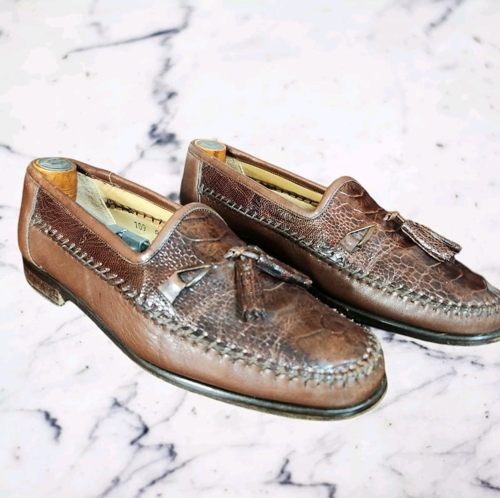 Vintage ZELLI Mens Brown Genuine Italian Crocodile Alligator Loafers Shoes Sz 8M