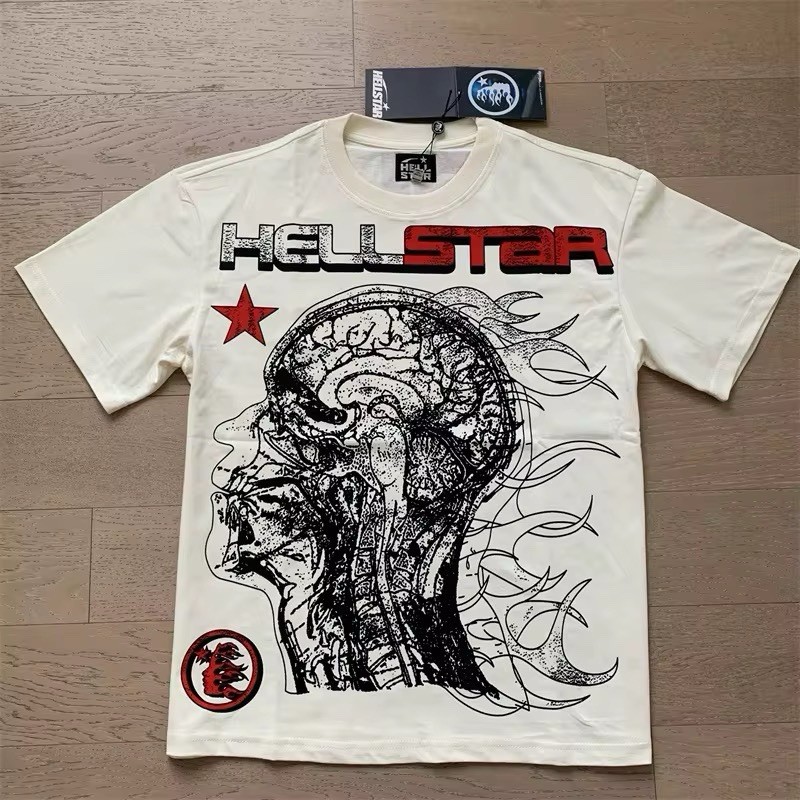 Hellstar Men's Graphic Print White Cotton T-Shirt S Short Sleeve Crew Neck
