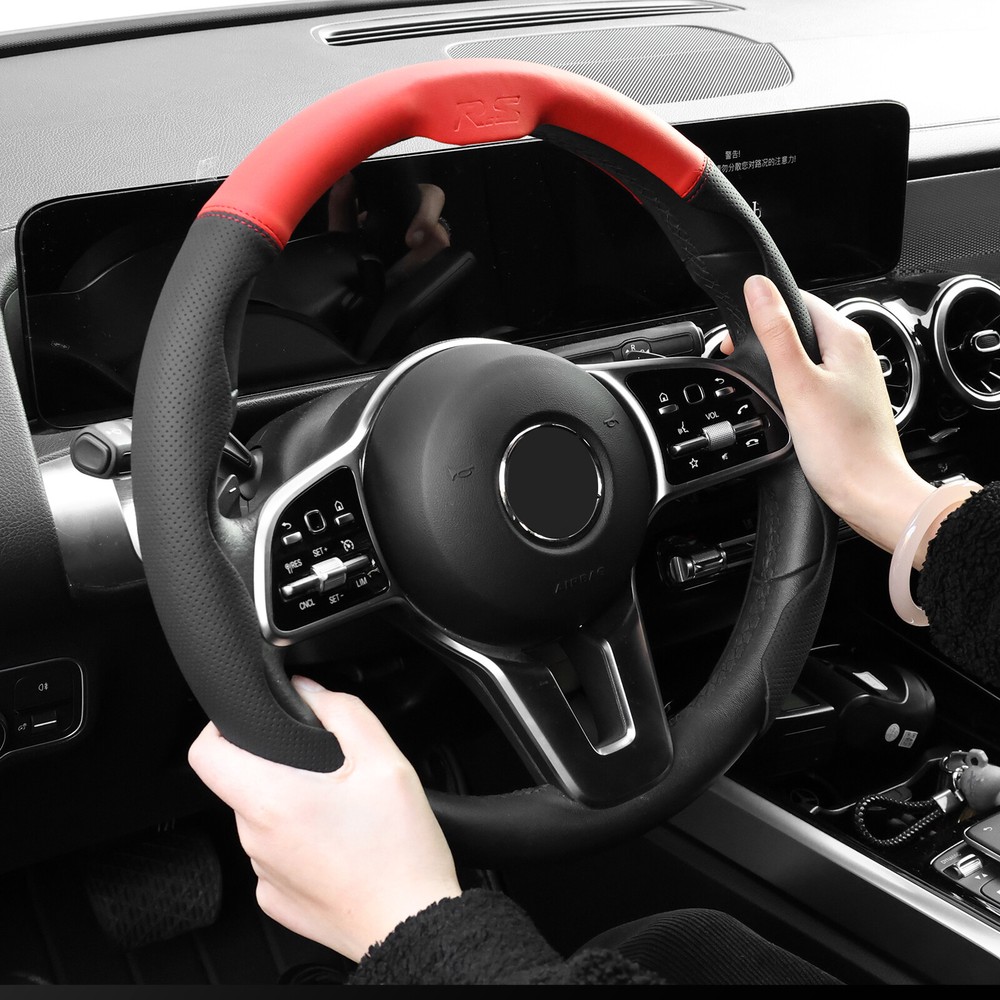 Car Steering Wheel Cover Ultra-Thin Leather Anti-Slip Universal Fit 37-39cm