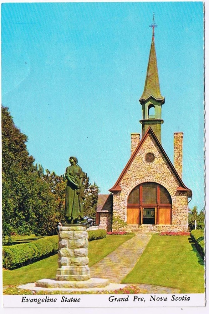 Nova Scotia Postcard Grand Pre Evangeline Statue Memorial Church