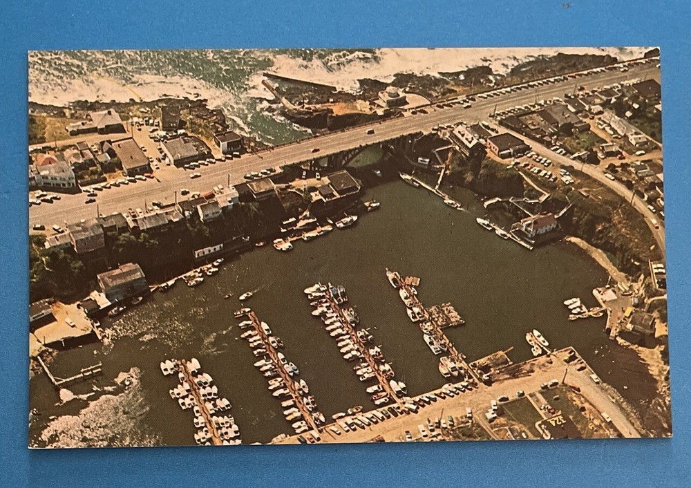 DEPOE BAY Oregon OR Aerial View of Harbor Vintage Postcard boats