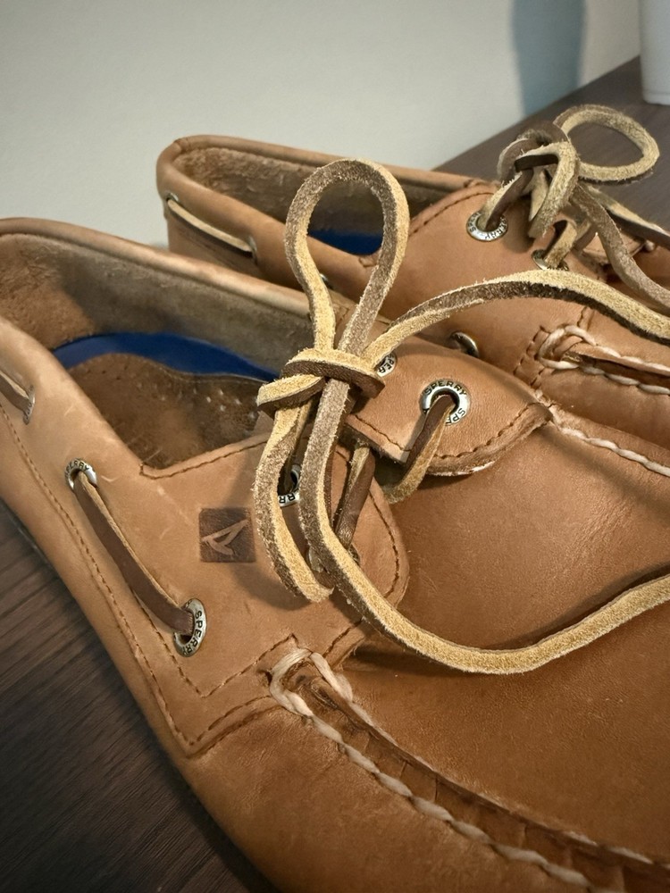 Sperry Men's Brown Leather Boat Shoes Lace-Up Round Toe US 9.5 M