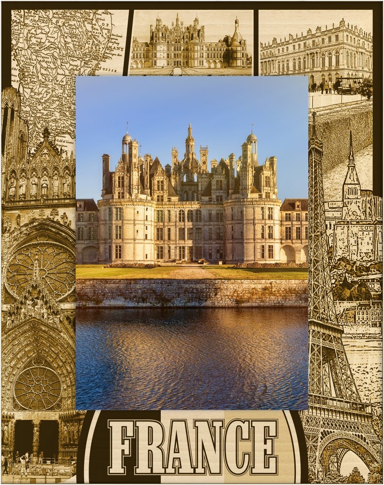 France Laser Engraved Wood Picture Frame Portrait (5 x 7)
