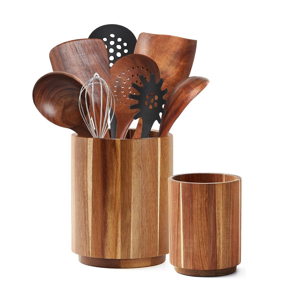 Acacia Wood Utensil Holder for Kitchen Counter, 360° Rotating 7.3