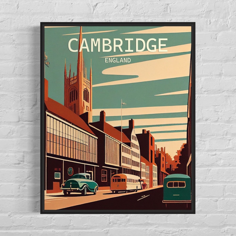 Cambridge Retro Art Print Cambridge Wall Art Illustration Cambridge Vintage