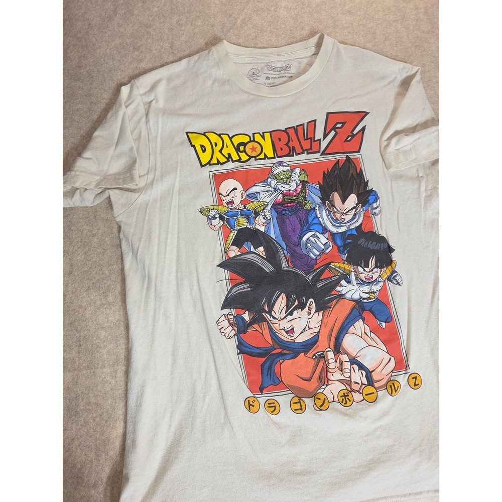 Dragon Ball Z Mens Graphic T-Shirt Cream Anime Goku Vegeta Piccolo Size M