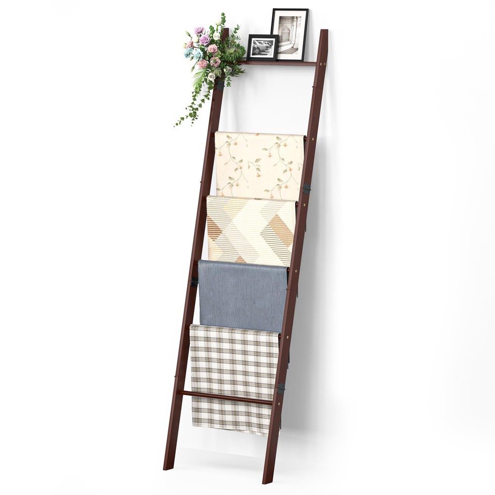 6-Tier Blanket Ladder for Living Room, Blanket Quilt Ladder Rack Rustic Decor...