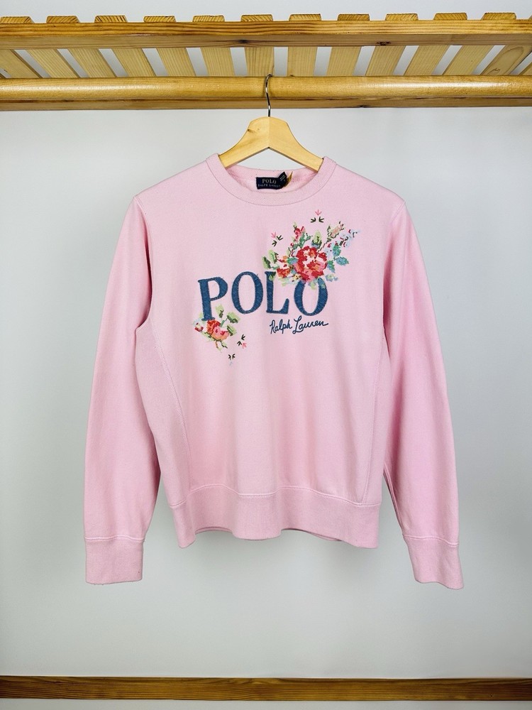Polo Ralph Lauren Flower Sweatshirt Women's Medium Pink Crewneck RARE