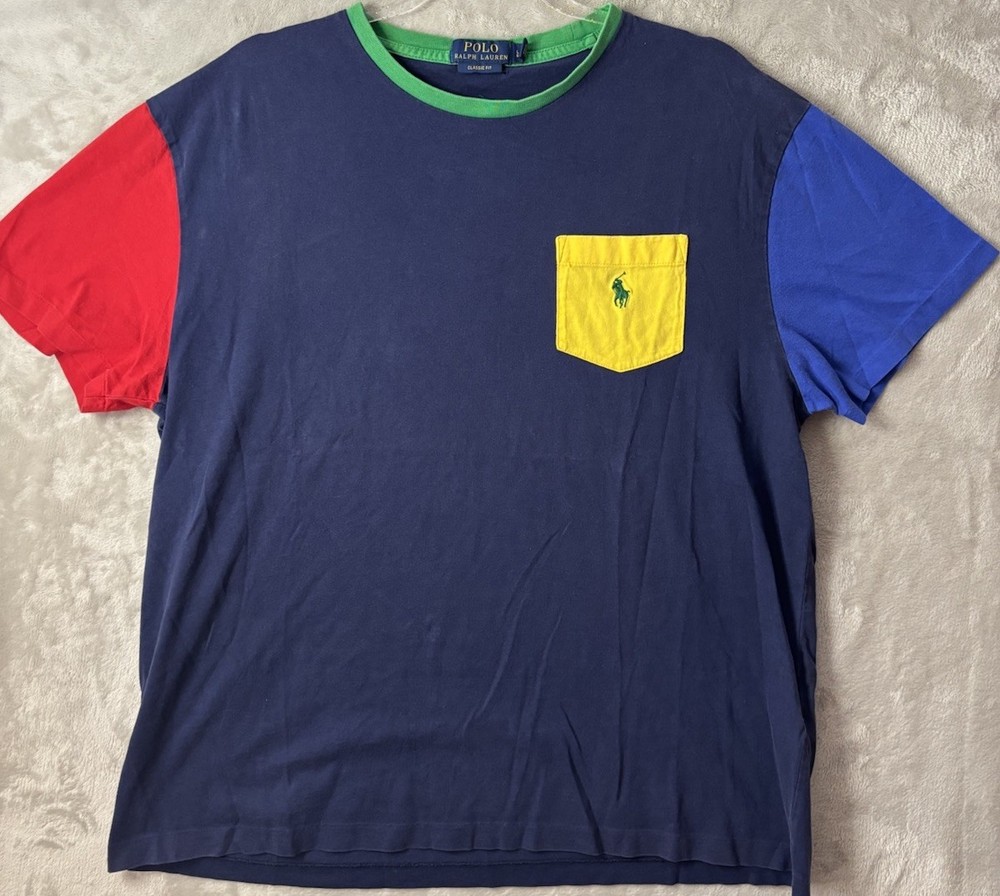 Polo Ralph Lauren Colorblock Pocket T Shirt Blue Red Green Classic Fit Men’s L