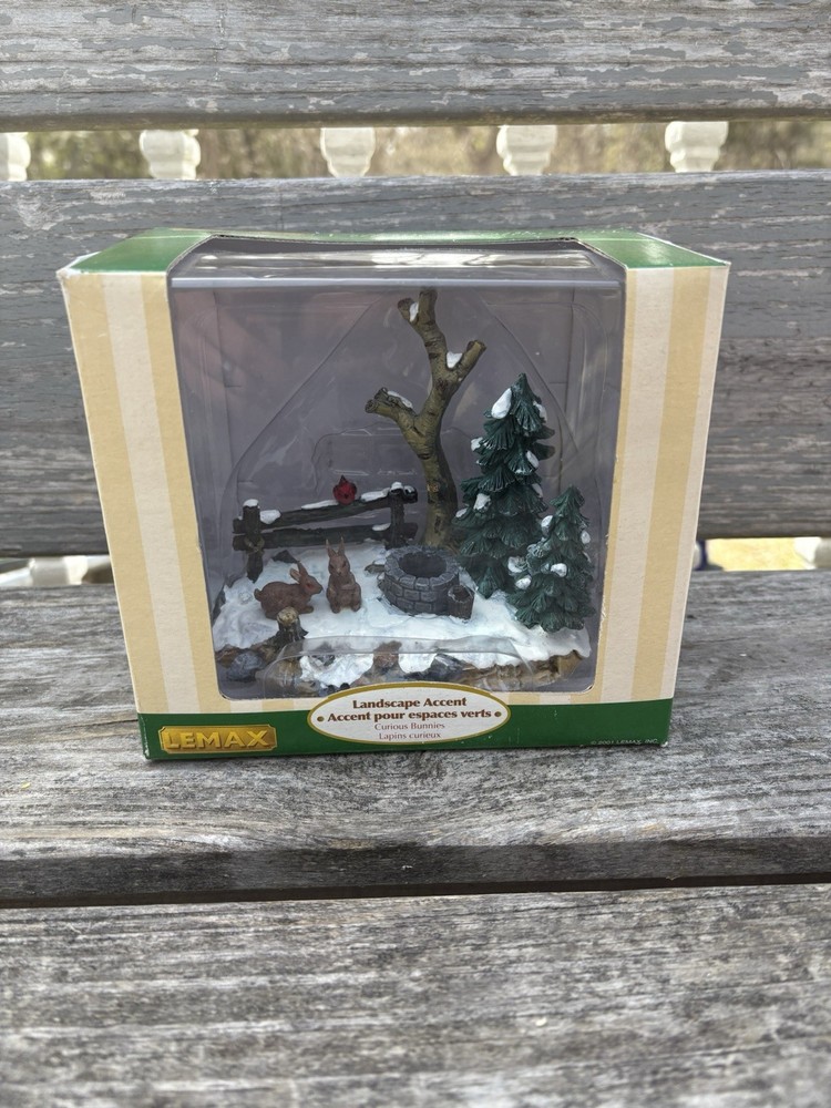 LEMAX Curious Bunnies Landscape Accent #13353 2001 Christmas Village-image