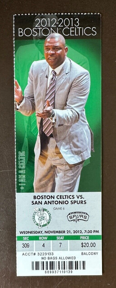 Boston Celtics 11/21/2012 NBA ticket stub vs San Antonio Spurs